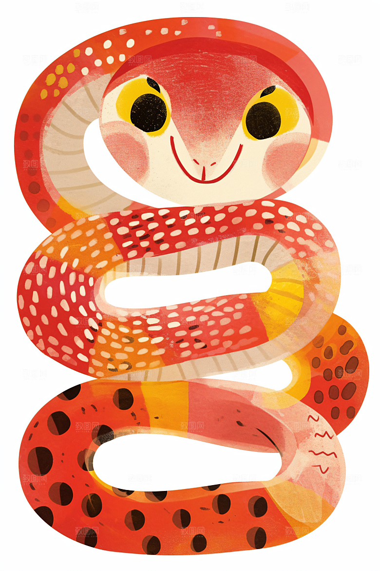 扁平风蛇年生态艺术插画