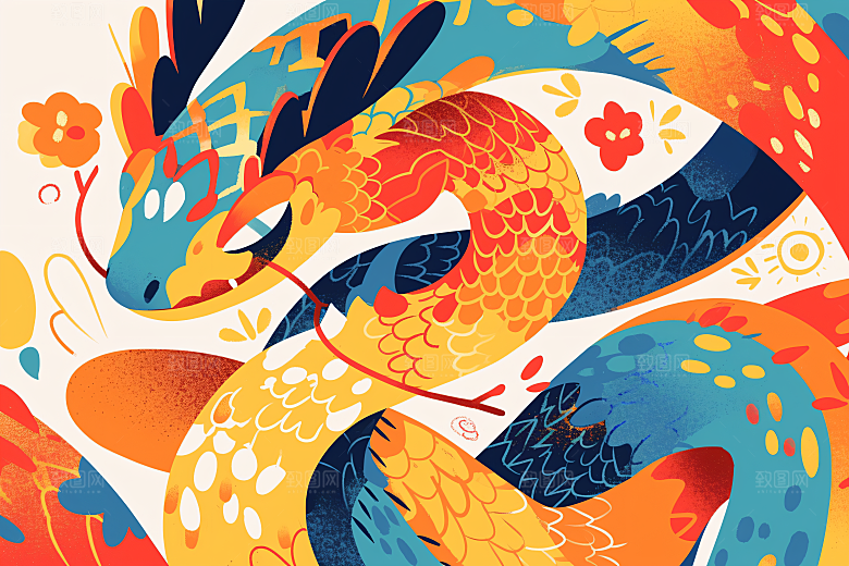 扁平风蛇年清新简约插画