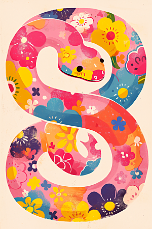 扁平风蛇年动物生态插画