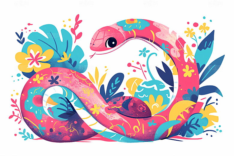 扁平风蛇年平面涂鸦插画