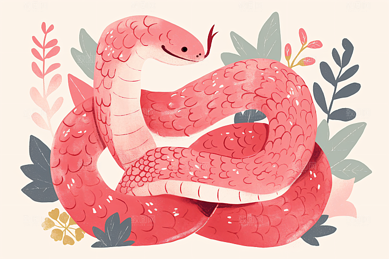 扁平风蛇年平面几何插画