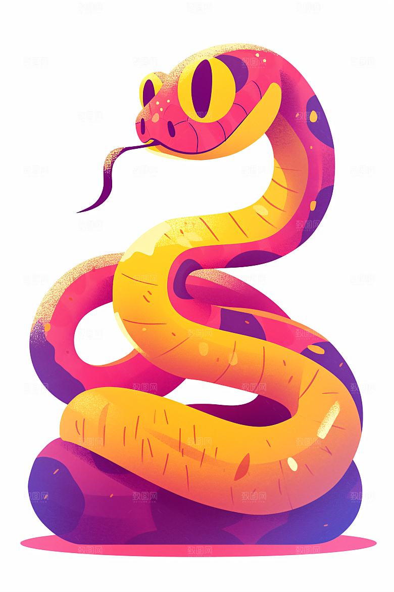 扁平风蛇年彩色手绘插画