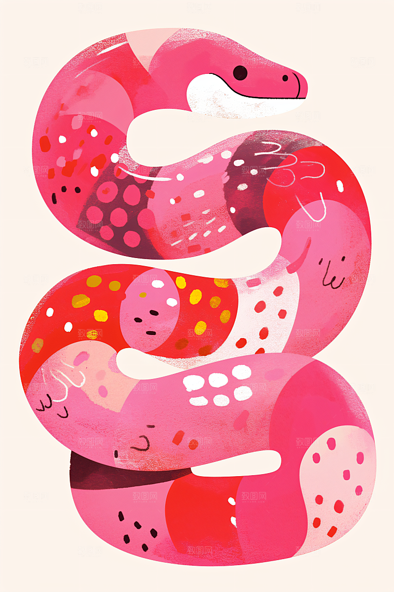 扁平风蛇年彩色手绘插画