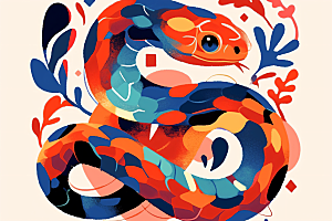 扁平风蛇年生态动物插画