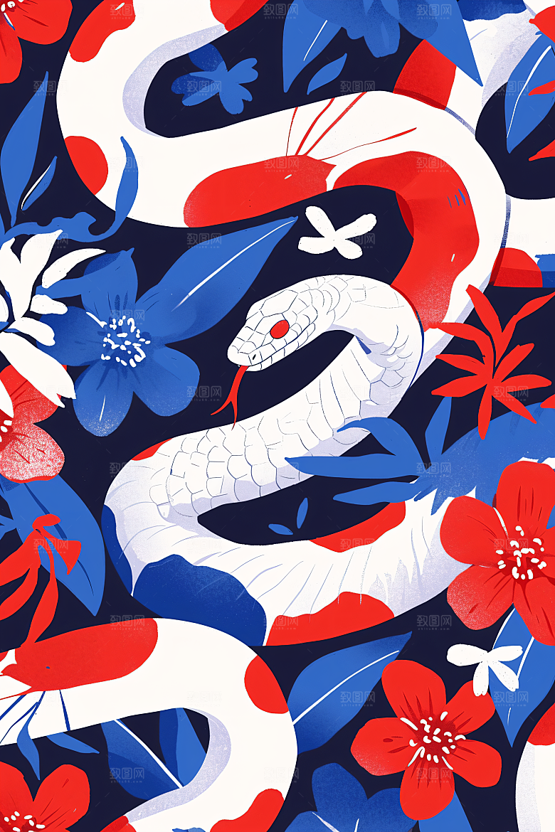 扁平风蛇年手绘平面插画
