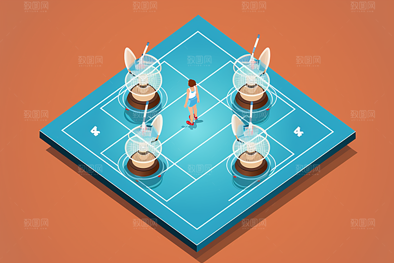 扁平风体育场微缩沙盘2.5D插画