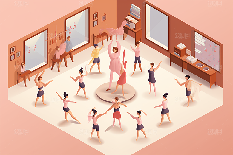 扁平风体育场微缩沙盘运动员插画