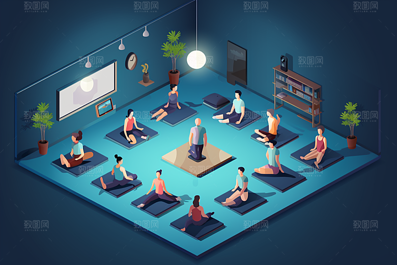 扁平风体育场设计感运动员插画