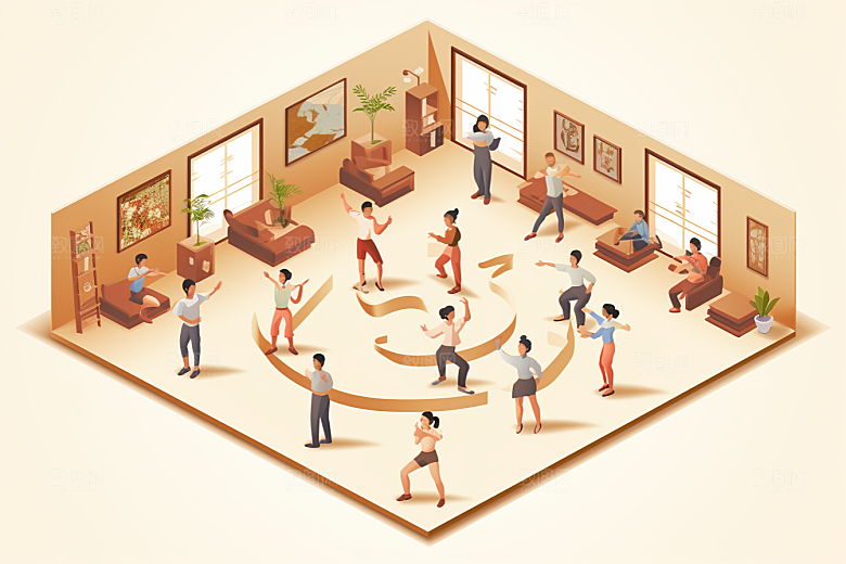 扁平风体育场2.5D操场插画