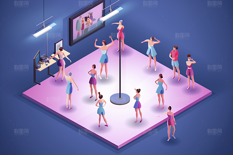 扁平风体育场运动员操场插画