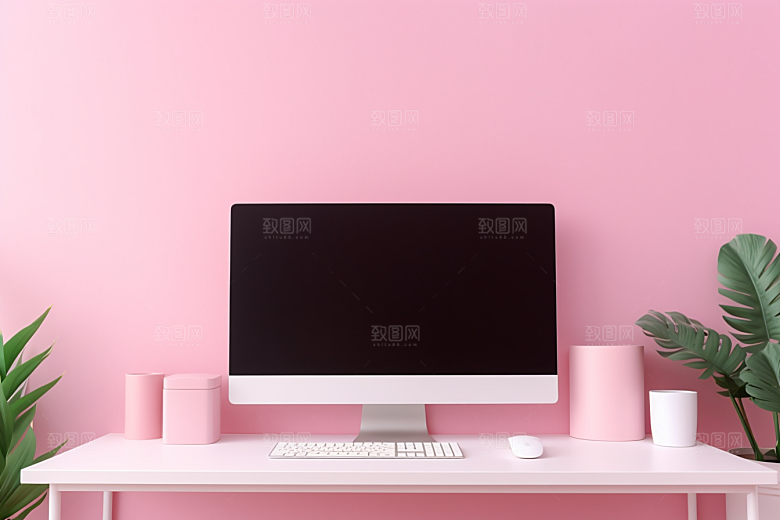 办公桌面和电脑简约办公室摄影图