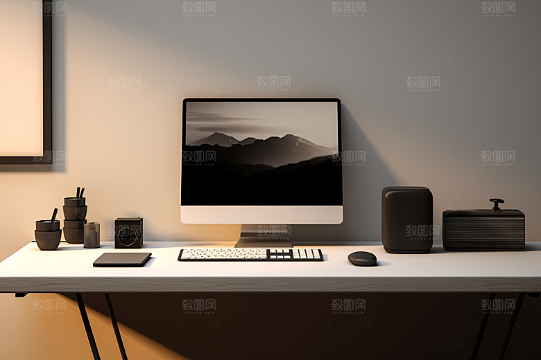 办公桌面和电脑高清办公室摄影图
