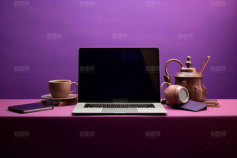 办公桌面和电脑办公室数码产品摄影图