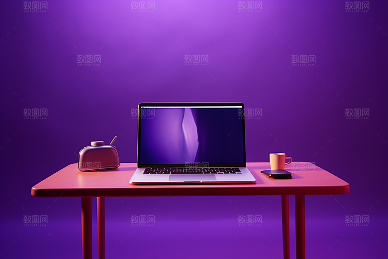 办公桌面和电脑简约办公桌摄影图