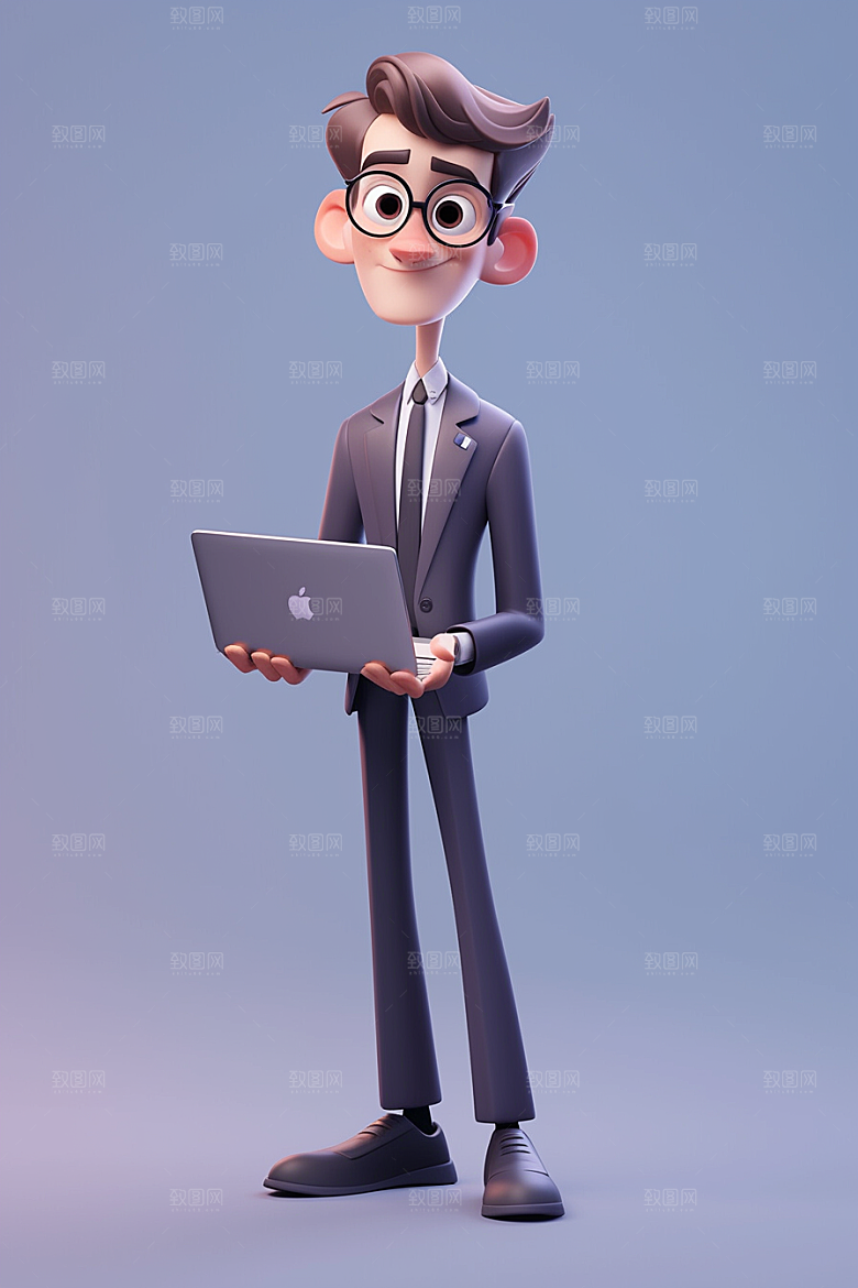 电脑工作人物打工3D模型