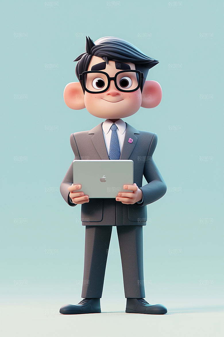 电脑工作人物卡通加班模型