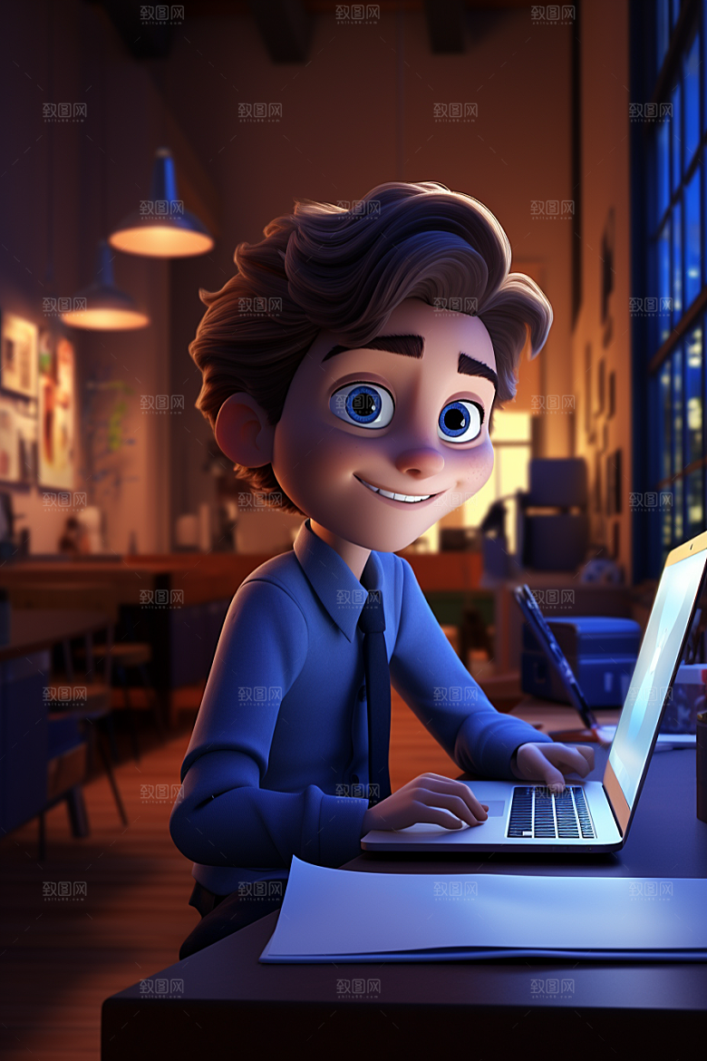 电脑工作人物3D上班族模型
