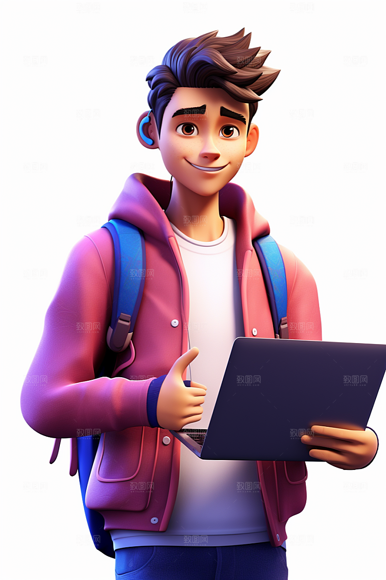 电脑工作人物卡通3D模型