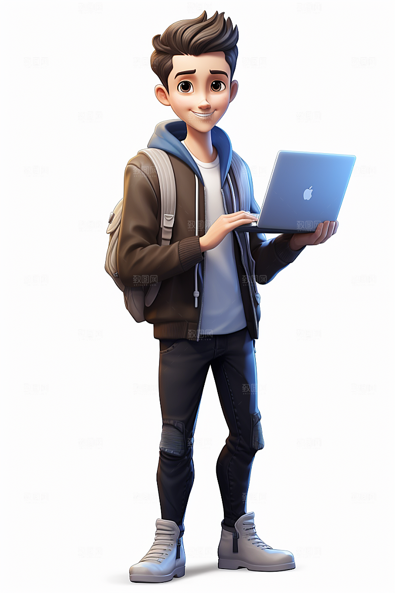 电脑工作人物3D加班模型