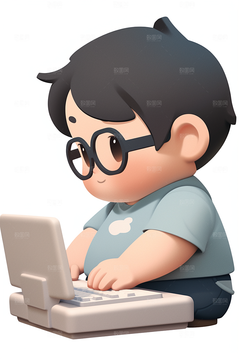 电脑工作人物办公室加班模型