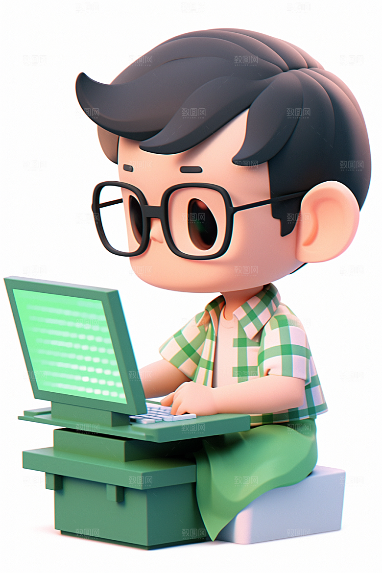 电脑工作人物工作卡通模型