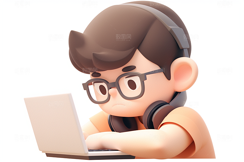 电脑工作人物工作3D模型