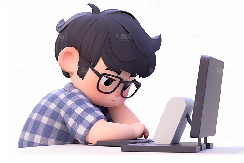 电脑工作人物上班族打工模型