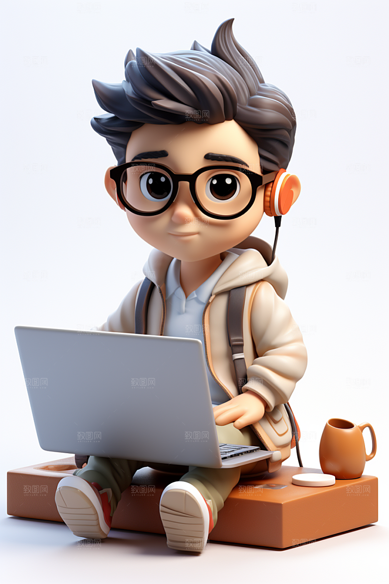 电脑工作人物工作3D模型