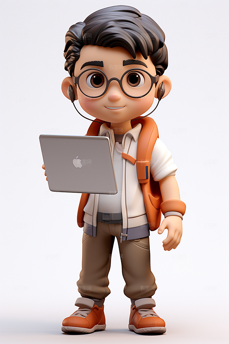 电脑工作人物3D高清模型