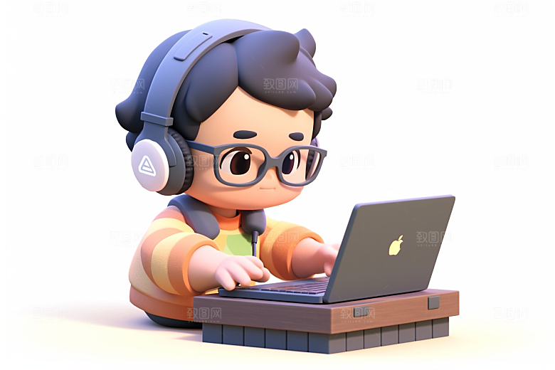 电脑工作人物打工上班族模型
