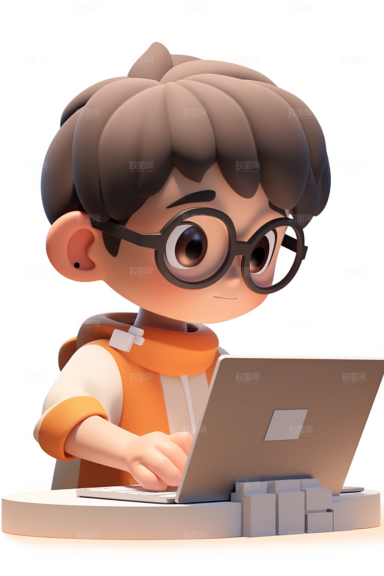 电脑工作人物上班族工作模型