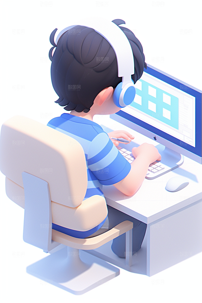 电脑工作人物办公室加班模型