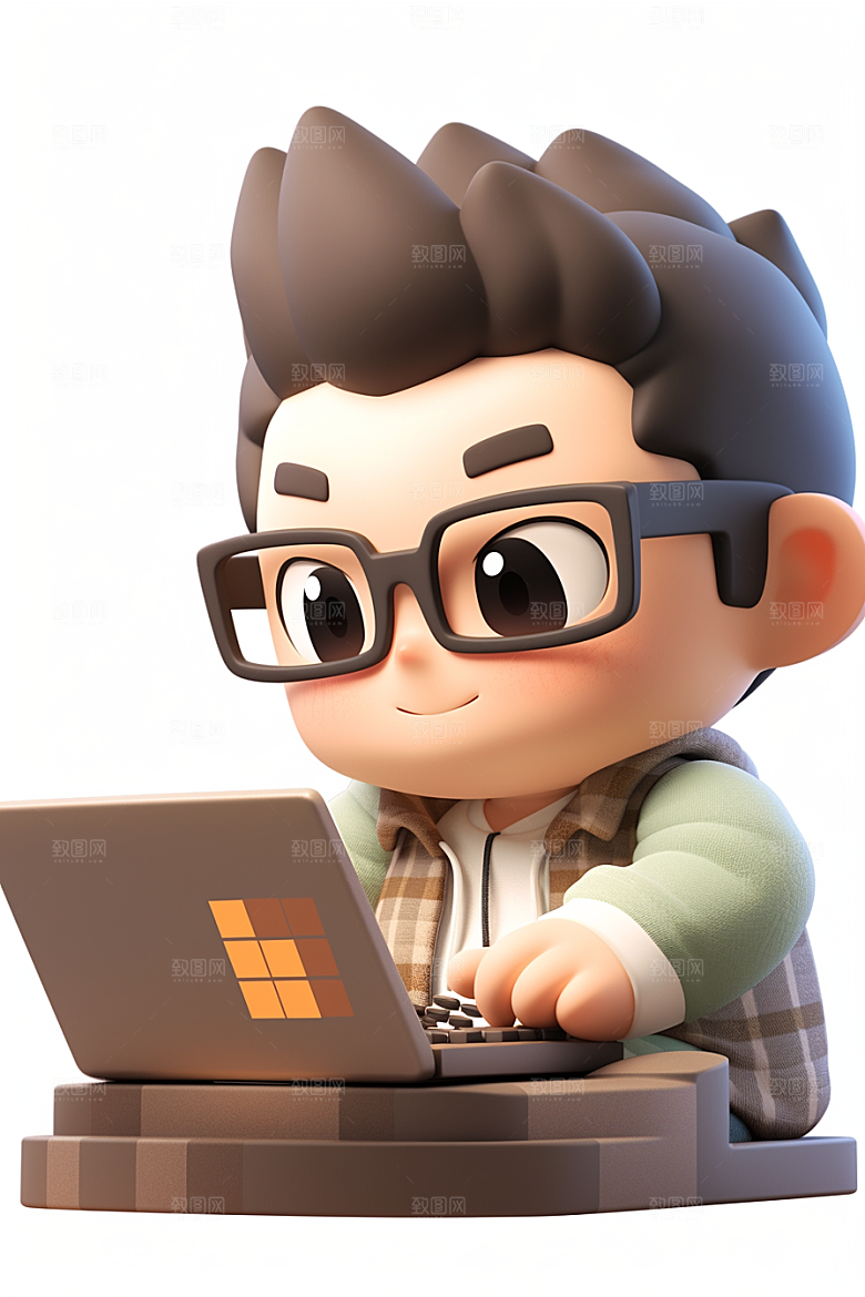 电脑工作人物白领加班模型