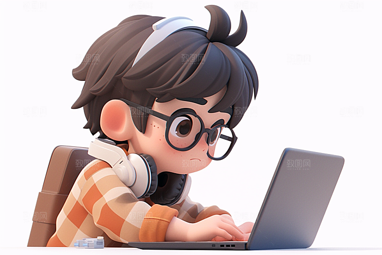 电脑工作人物高清加班模型