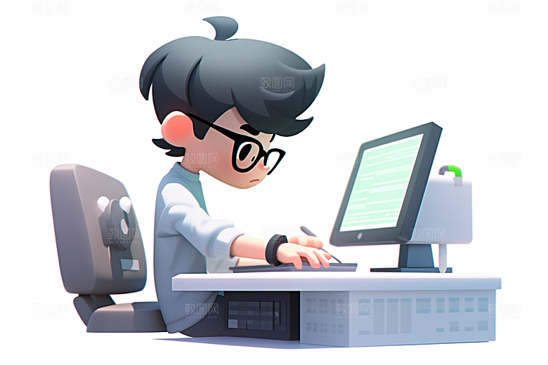 电脑工作人物加班打工模型