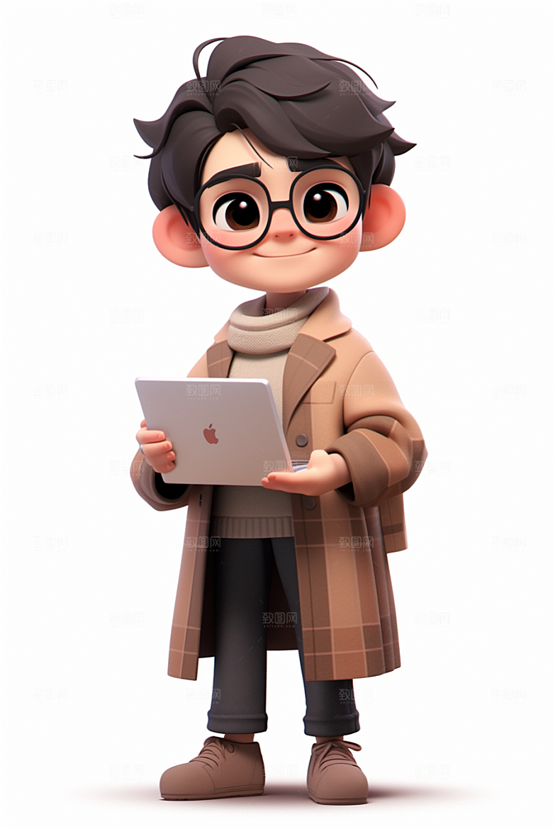 电脑工作人物白领卡通模型