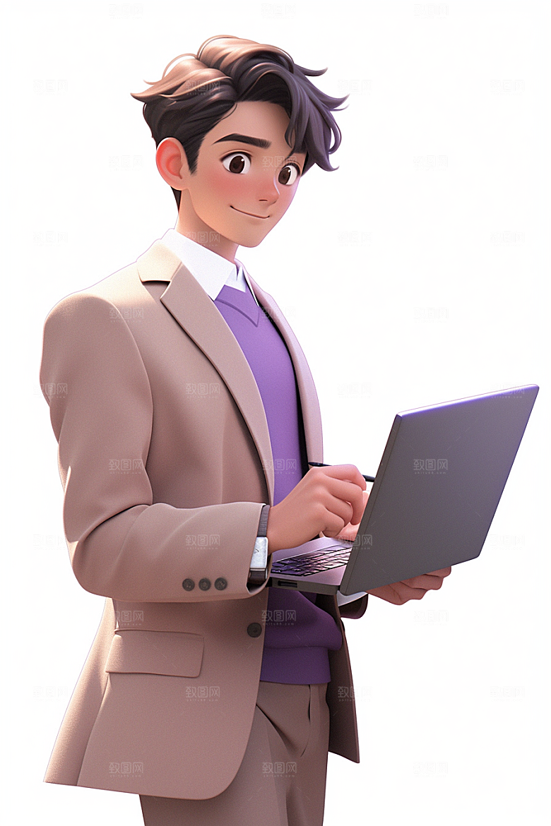 电脑工作人物工作加班模型