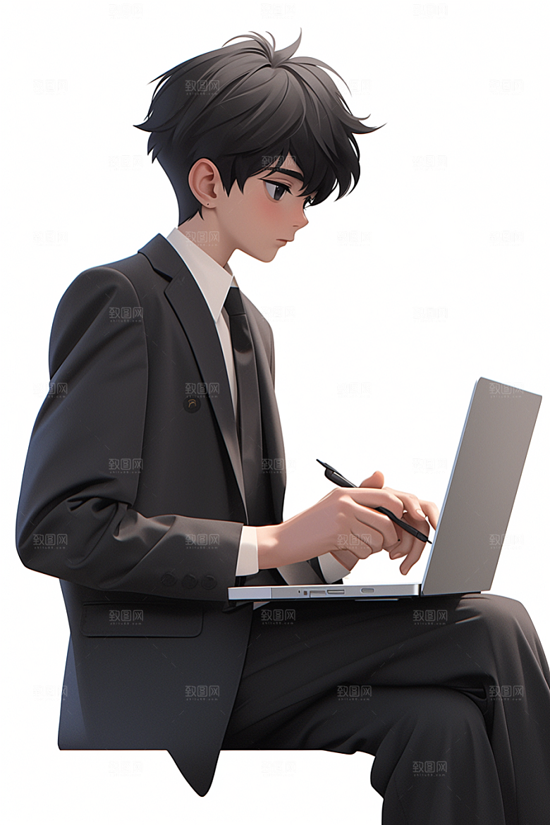 电脑工作人物高清白领模型