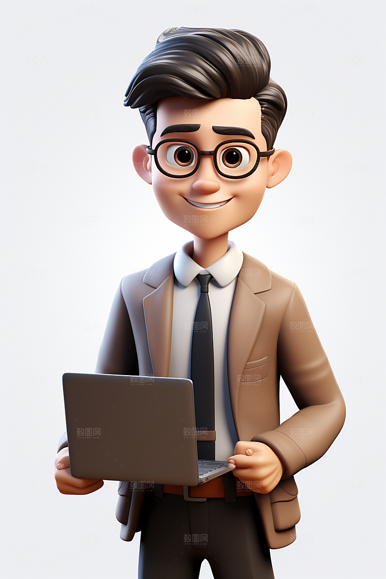 电脑工作人物肖像卡通模型