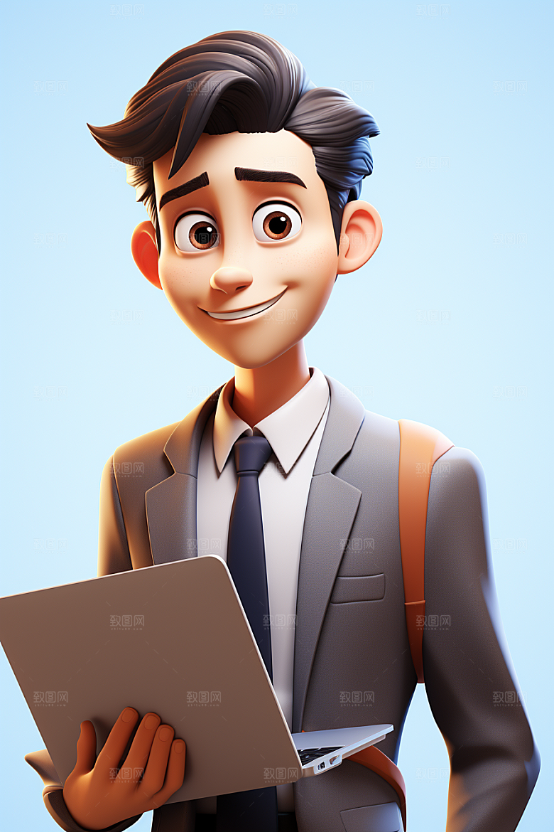 电脑工作人物办公室3D模型