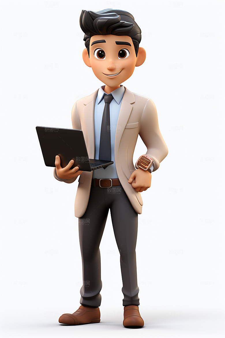 电脑工作人物肖像3D模型
