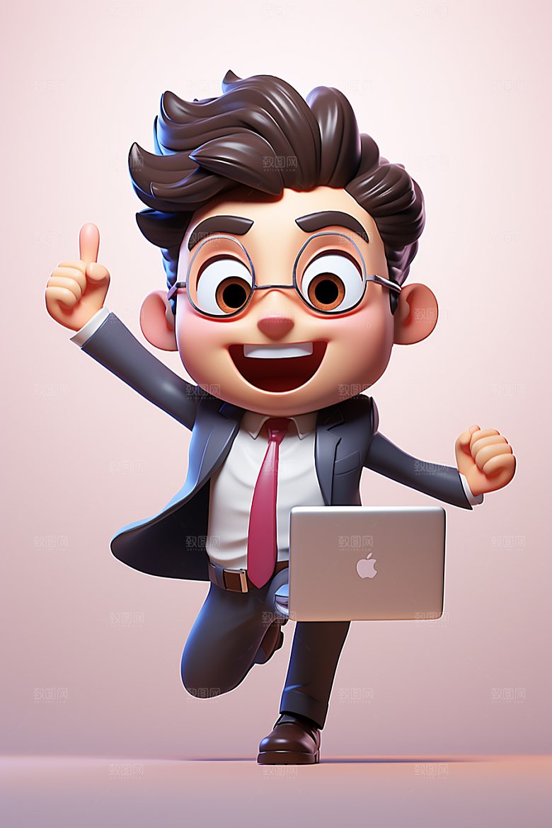 电脑工作人物办公室3D模型