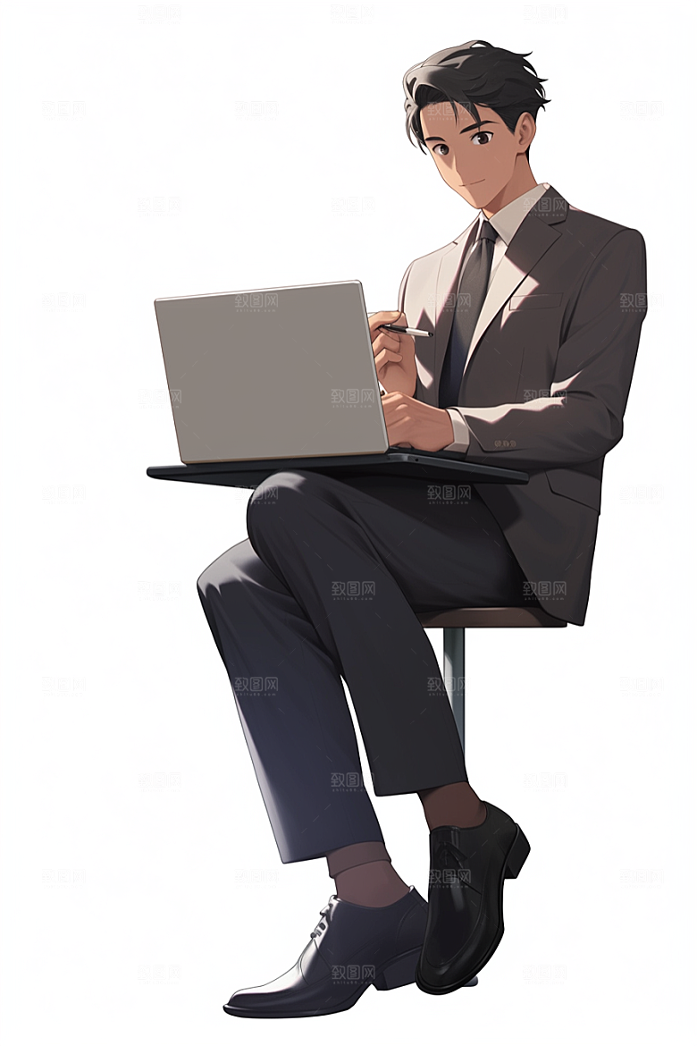 电脑工作人物上班族白领模型