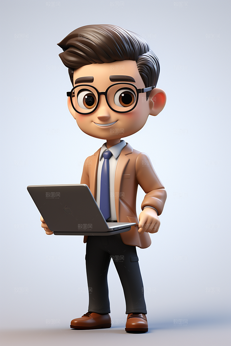 电脑工作人物白领打工模型