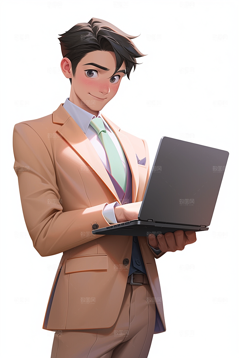 电脑工作人物卡通白领模型