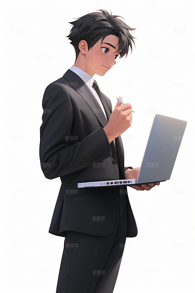 电脑工作人物上班族白领模型
