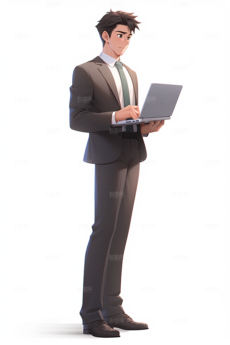 电脑工作人物3D卡通模型