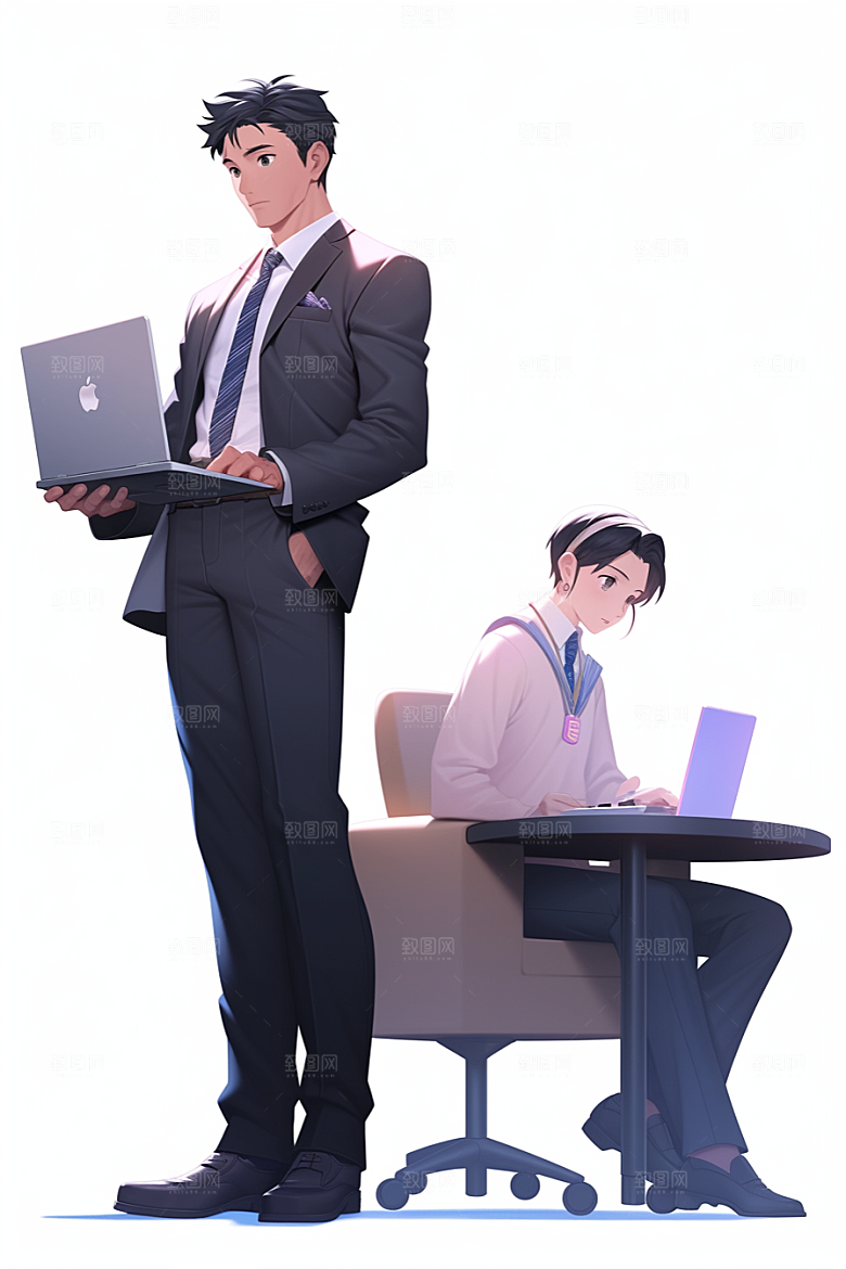 电脑工作人物工作加班模型