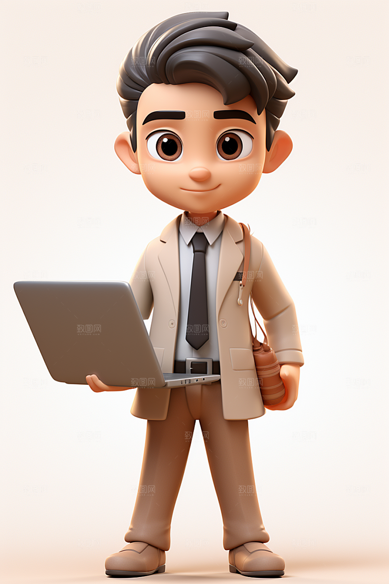电脑工作人物工作卡通模型