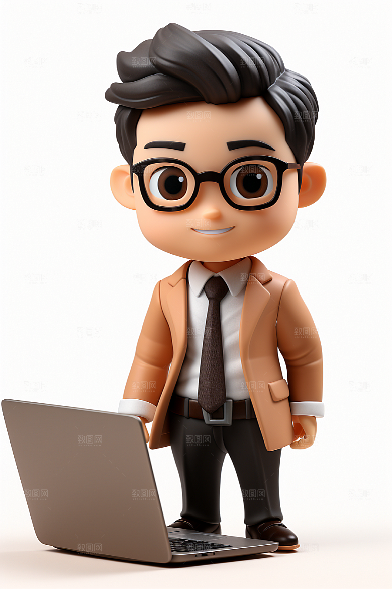 电脑工作人物打工3D模型